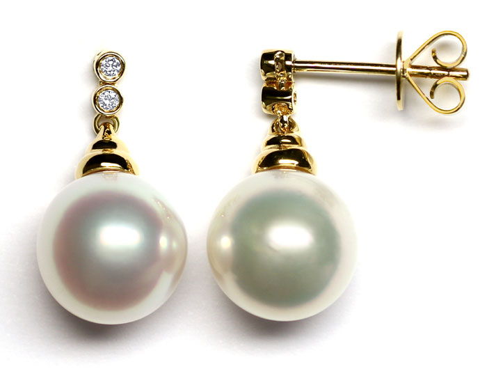 Foto 1 - Ohrhänger mit großen 10mm Südsee Perlen und Brillanten, S1161