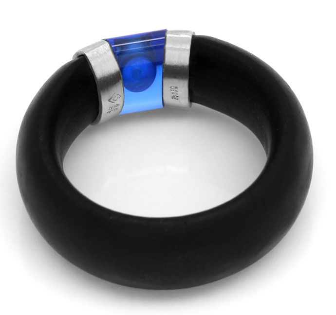 Foto 3 - Bunz Ring 0,07ct Brillant blauer Safir Platin Kautschuk, S3188